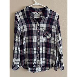 Rails Hunter Plaid Button Down Shirt Navy White Cranberry Red Rayon Medium